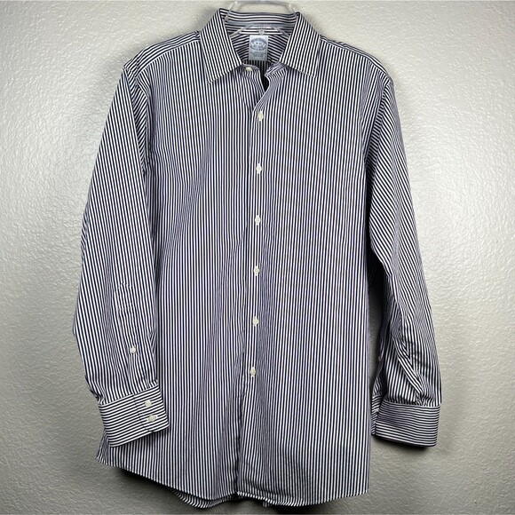 Brooks Brothers Dress Shirt Egyptian Ctn Sz 16-33 Slim Blue Stripe Button-Down - Picture 11 of 13